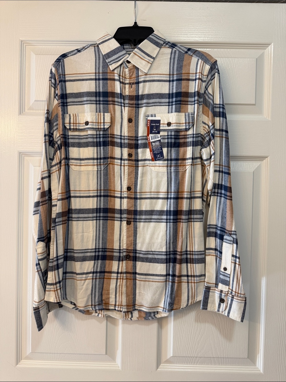 George Men's Plaid Button-Down Shirt - Cream, Navy & Brown